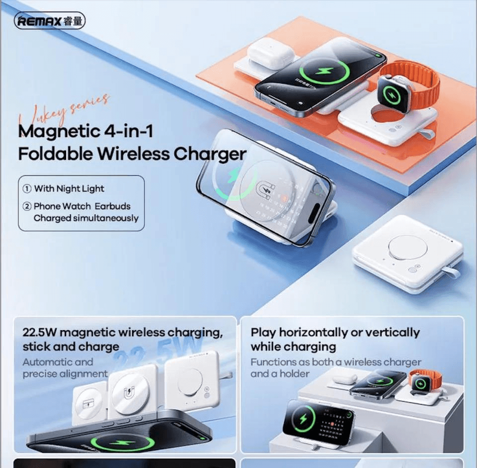 RP-W87 Cargador Inalámbrico Multifuncional REMAX Serie Vukey 22.5W