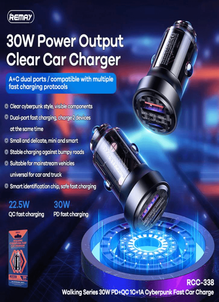 RCC-338 Cargador Rápido para Automóvil con Tecnología PD+QC