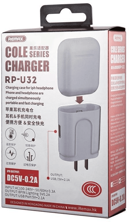 RP-U32CN Cargador USB/Lightning 2 en 1 de 12 Vatios para AirPods y Dispositivos Apple y Android
